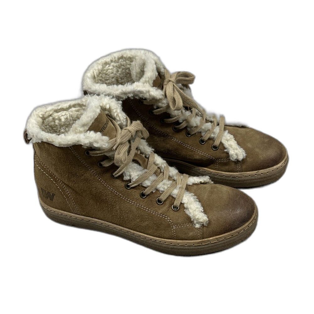 Weinbrenner Boots Womens 39 US 8 Brown Suede Leather Faux Fur Lace Up